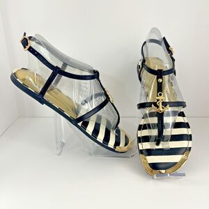 NEW Gianni Bini Open Toe Strappy‎ Thong Sandals 6.5 Nautical Beach Black White